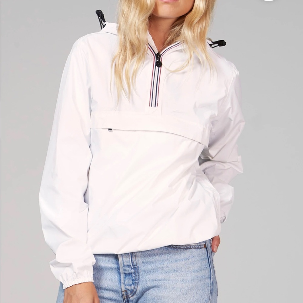 O8LIFESTYLE White Quarter Zip Packable Rain Jacket